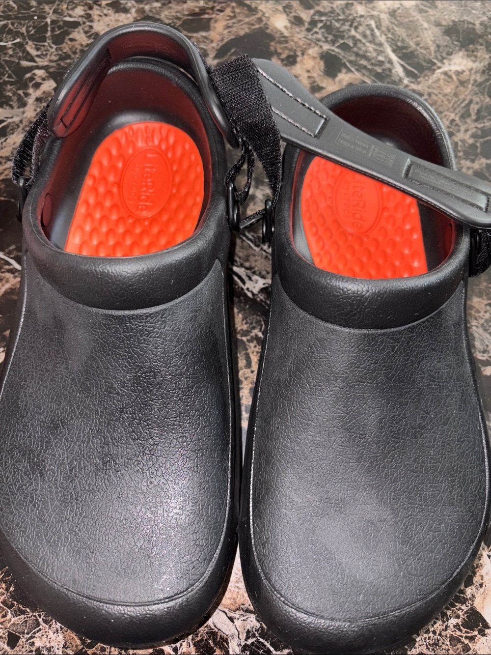 Black Slip-On Clogs with orange Insoles